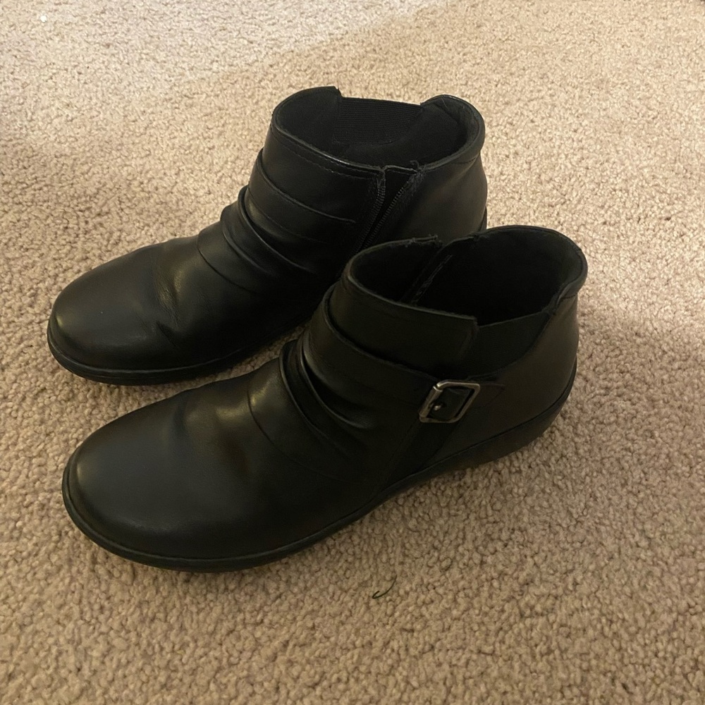 Clarks Black Ankle Boots with Buckle